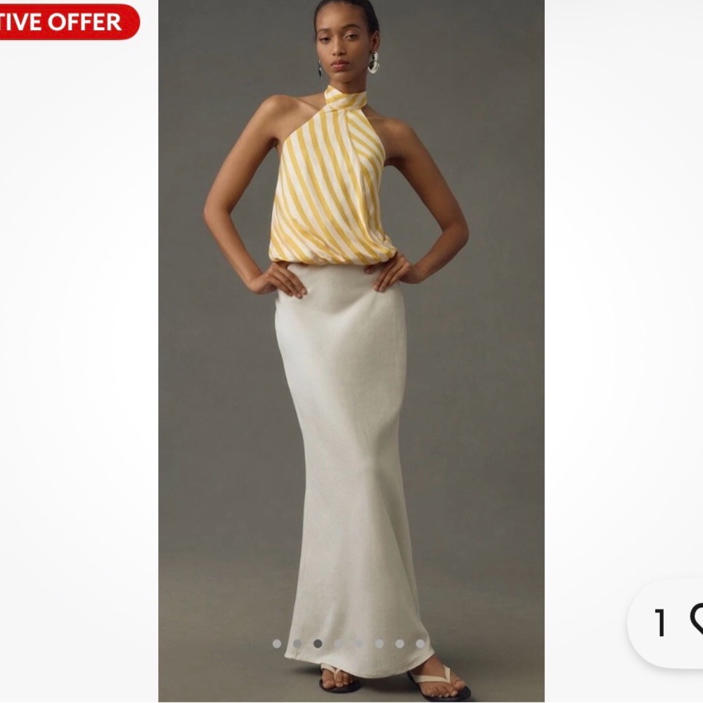 NWT Anthropologie Maeve Halter Scarf Bubble-Hem Tank Top Yellow Stripe S